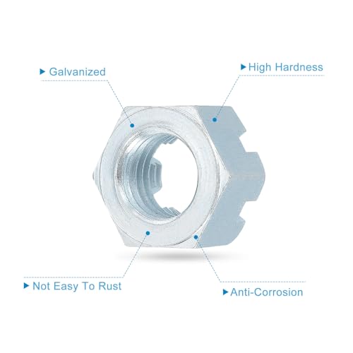 uxcell 1 1/8-7 UNC Hexagon Slotted Nut, Grade 6.8 Zinc-Plated Carbon Steel Hex Nuts Good for Machinery Repairing, Silver, 2Pcs 2