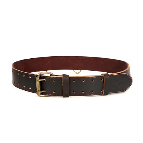 Full Grain Leather Work Tool Belt with 5 D-Rings for Suspenders, Adjustable