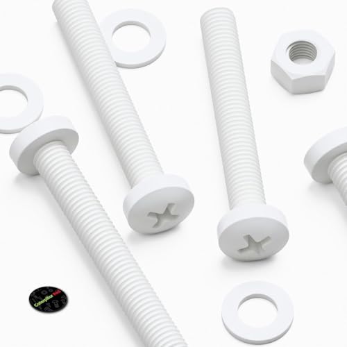 20x White PP Pan Head Plastic Screws & Bolts M8 x 60mm, Nuts & Washers