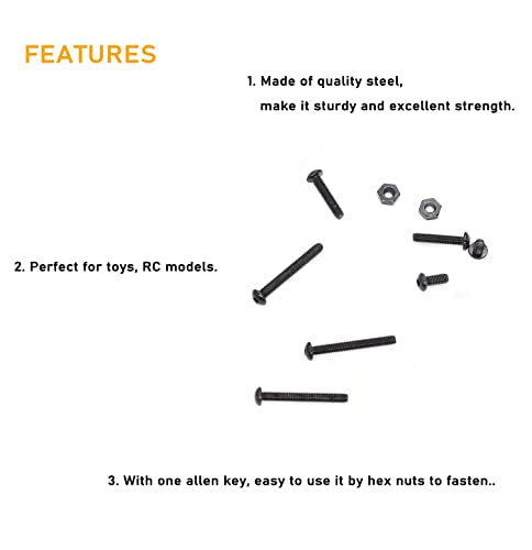 280pcs M2.5 Button Head Hex Socket Cap Screws and M2.5 Black Hex Nuts Assortment Kit with Allen Key, 4mm/ 6mm/ 8mm/ 10mm/ 12mm/ 14mm/ 16mm/ 18mm/ 20mm
