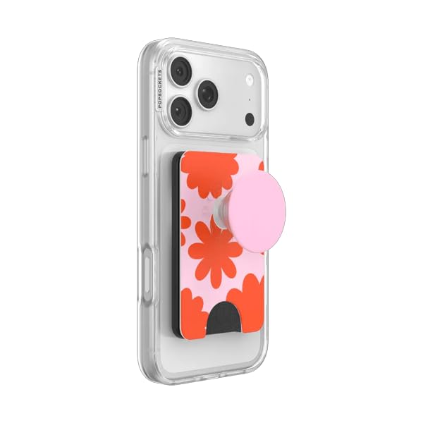 PopSockets Phone Wallet for MagSafe, Phone Card Holder with Grip, Flower - Mirror Floating Florals