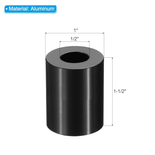 PATIKIL M12 Aluminum Spacers, 10 Pcs Metal Spacer Aluminum M12 x 1" OD x 1-1/2" L Aluminum Spacer Screw Standoff Round for 1/2" or M12 Screw Bolts 1-1/2" Black