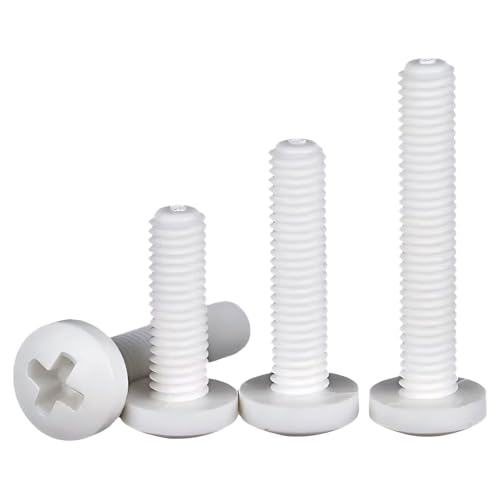 30Sets M4X16 Polypropylene (PP) Metric Cross Phillips Pan Head Screw Plastic Fasteners w./Nuts Washers Set (Non-Conductive, Lightweight) White
