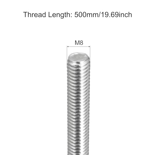 MECCANIXITY Fully Threaded Rod M8 x 500mm 1.25mm Thread Pitch 304 Stainless Steel Right Hand Threaded Rods Bar Studs 4 Pack