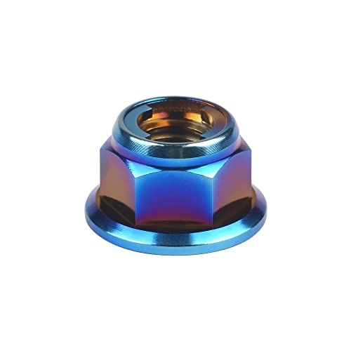 Titanium Flanged Head Metal Lock Nut M12 Pitch 1.25mm, Burning Blue