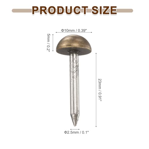 uxcell 20Pcs Solid Brass Upholstery Tacks, 10mm Retro Upholstery Nails Decorative Thumb Push Pins for Wood Boxes Carpet Sofa Furniture Leather Crafts, Bronze