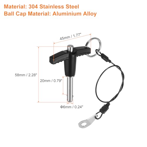 uxcell 4Pcs T Handle Lock Pins, 6mm x 20mm Usage Length Stainless Steel Push-Button Quick Release Pin 4