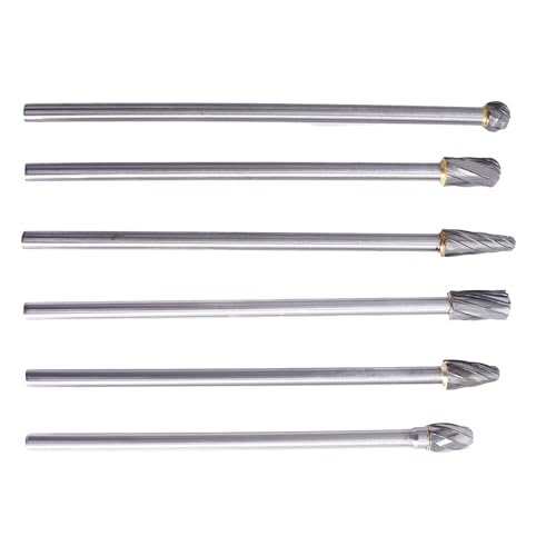 6Pcs Carbide Burr Set 150mm Length Carbide Burr 1/4 Inch Shank Rotary Aluminum Cut Burr Fit for Woodworking, Drilling, Metal Carving, Engraving, Polishing