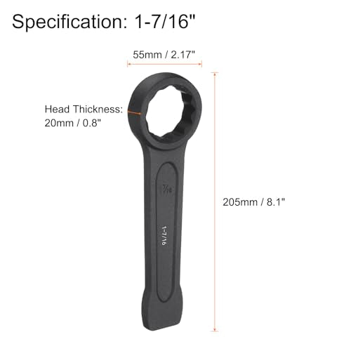 HARFINGTON Striking Wrench 1-7/16" 12-Point Flat Strike Wrench Slogging Ring Spanner Straight Handle Box End Striking Wrenches 1-7/16"