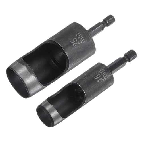 HARFINGTON 2pcs 16mm,25mm Leather Hollow Hole Punch 1/4" Hex Shank for Drills, Belt Hole Punch Punching Cutter Tool for Leathercraft Working 2