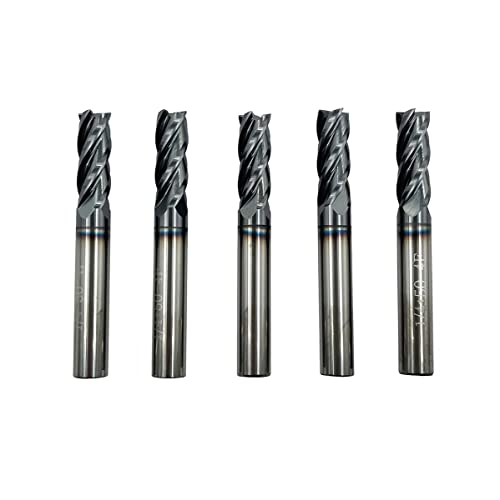 5PCS 1/4 inches Carbide Square End Mill Bits Set, Milling Bits Cutter Carbide End Mills for Alloy Steels/Hardened Steels, HRC 45 Deg Single End 4 Flute AlTiN Coating, 1/4 in 5