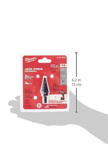 Milwaukee Electric Tool 48-89-9203 Step Drill Bit, 1/4-3/4 Hole ", 3, 9 Hole Steps, 1/16" D Step, 2 Flutes, 3/8" 3-Flat Shank