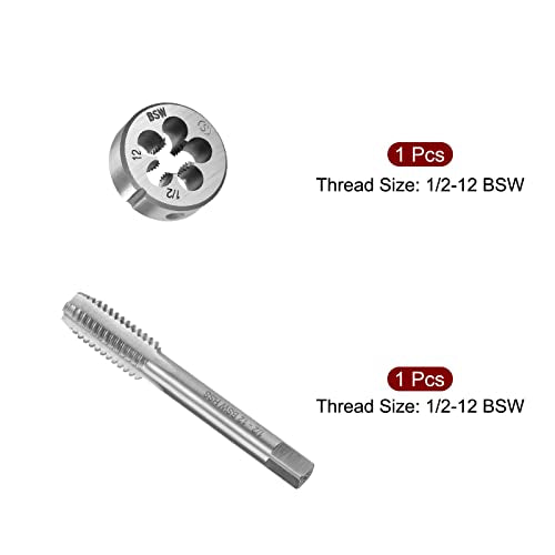 uxcell 1/2-12 BSW Machine Tap and Die Set,Right Hand Thread Tap (2Pcs)