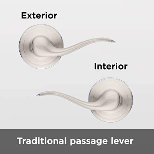 Kwikset Tustin Interior Passage Door Handle, Lever For Closet and Hallway Doors, Reversible Non-Locking Handle Lever, Satin Nickel, with Microban Protection 1 Pack