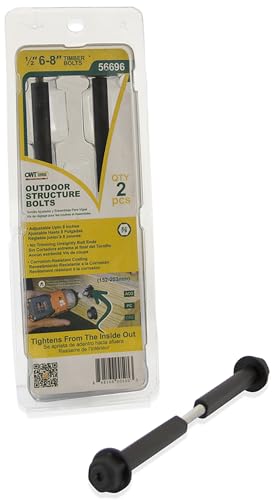 OZCO 2 Pcs OWT Timber Bolts 1/2" x 6–8" | Adjustable Structural Wood Bolts for Pergola, Deck, Beam and Outdoor Wood Structures | Powder-Coated Steel Hardware 1/2" x 6"-8" 2 Pack