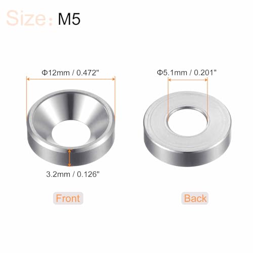 HARFINGTON 20pcs Countersunk Washer M5 Anodized Aluminum Alloy Finishing Washers, Screw Gaskets for Mechanical Accessories Parts, Silver