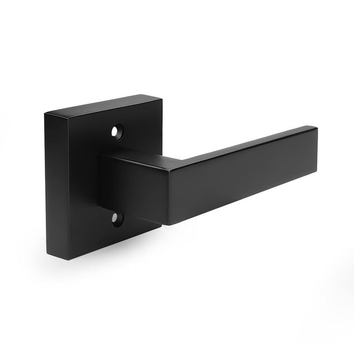 Probrico Matte Black Half Dummy Levers, Square Non-Turning Door Knobs for Left or Right Handed Doors, Interior Keyless Door Handle for Closet or Pantry (2 Pack, Single Side, Exposed Screws) 2