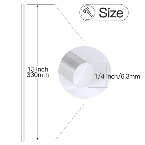 20 Pieces 1/4" Aluminum 6061 Round Rod Solid Extruded Rod 13" Long（+0/-.05"）& 0.25" Diameter (1/4x13inch, 20) 1/4x13inch