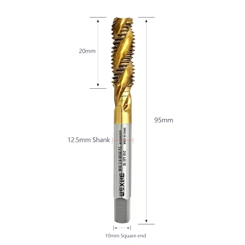 Tools M16 x 2.0 DLC Coating Spiral Flute Thread Tap, Metric Machine Threading Tap High Speed Steel Cobalt(HSSCo), Round Shank with Square End, H2 Tolerance, 1pcs M16x2.0mm JIS SFT 1pcs