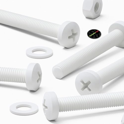 20x White PP Pan Head Plastic Screws & Bolts M8 x 60mm, Nuts & Washers