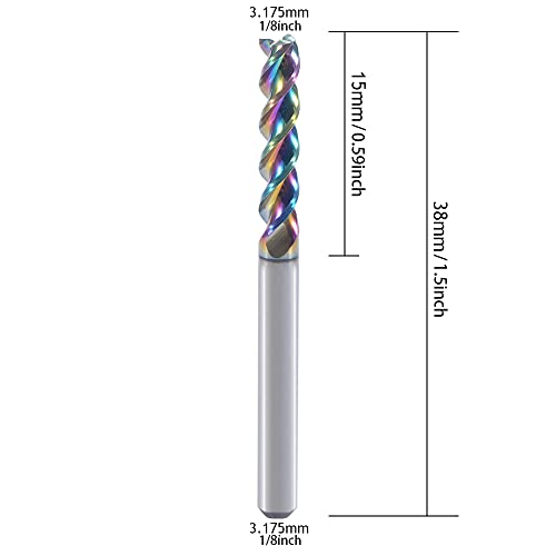 1/8" Carbide Square End Mill for Aluminum Copper Applications, 3-Flute,1/8" Cutting Diameter,DLC Coating, CNC Router Bits, End Mill Bits, U-Type Design, 10-Pack (3.175 * 3.175 * 15mm) 3.175*3.175*15mm