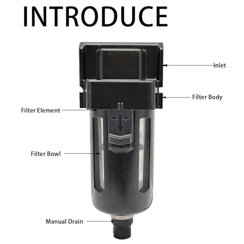 YSIL 3/8” Pneumatic Air Line Filter Oil and Water Separator AF3000 3/8" NPT Black