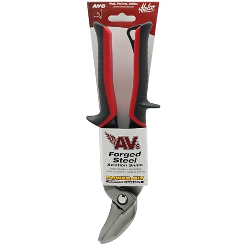 Malco AV6 Offset Aviation Snips (Left Cut - Red Grip) – Power-Fit Ergonomic Grips, 18 Ga Capacity, Compound Action Sheet Metal Shears, Non-Slip Grip, Forged Steel Blades