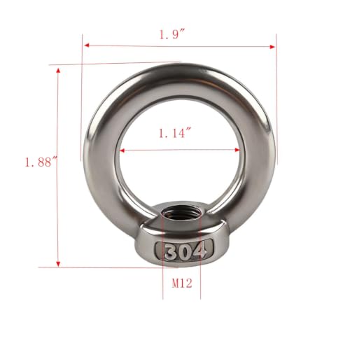 5 Pcs Stainless Steel 304 Lifting Eye Nut M12 Threaded Ring with Shoulder for Mounting Anchor