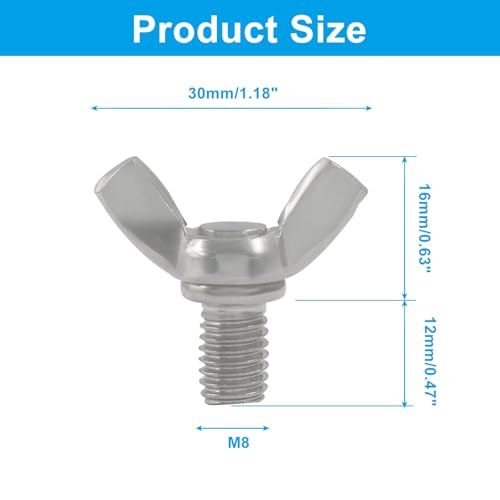 M8 Wing Butterfly Screws Bolts, M8-1.25 x 12mm, 10Pcs M8-1.25*12mm