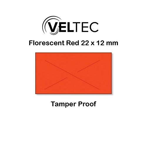 Veltec 2212 Fluorescent Red Pricing Labels for Garvey and Contact 22-6, 22-7, 22-8 Price Gun/Labelers, Free Ink Roller – 9 Rolls, 11,000 Labels with Security Slits
