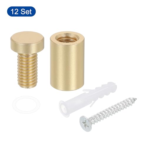 uxcell 12Pcs Standoff Screws 1/2"x0.93" Aluminum Advertising Screws Gold