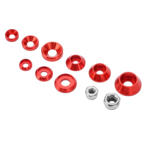 Alloy RC Hardware Fastener Kit, M2.5 M3 M4 Flat Round Cup Head Washers & Nuts, Assorted Screw Washer with Storage Box for 1/8 1/10 RC Cars(Red) Red
