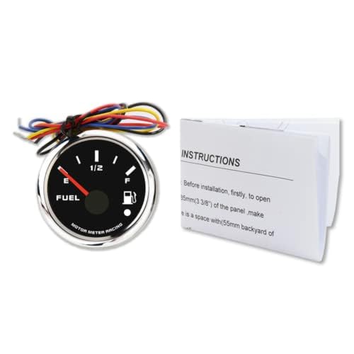 MOTOR METER RACING W Pro Series 52mm 2-1/16" Fuel Level Gauge 73-10 Ohms Black Dial White LED Warning Function Waterproof for Car Truck Marine Boat Yacht