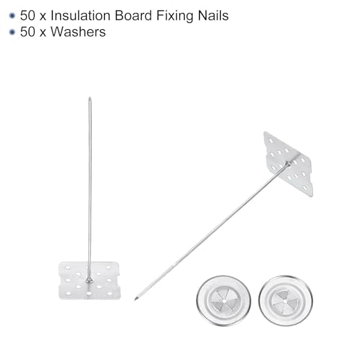 PATIKIL 80mm Perforated Insulation Pins with Round Washer,50 Sets 2in Insulating Nails Wall Plug for Fixing Foam Boards to Wall or Ceiling