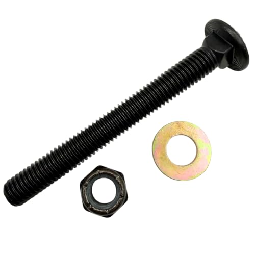 1/2"-13 x 4-1/2" Grade 8 Carriage Bolts (4-Pack) – Heavy-Duty Coarse Thread Bolts with Washers and Nylon Lock Nuts – Round Head Square Neck SAE J429 4.50" Plain Black Finish Bolts, Washers, Nuts