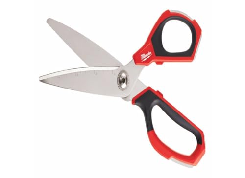 Milwaukee 48-22-4041 Iron Carbide Core Large-Looped Straight Jobsite Scissors w/ Onboard Ruler Markings and Index Finger Groove