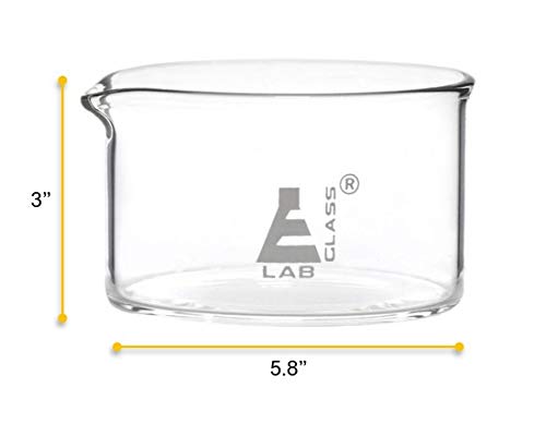 EISCO Crystallizing Dish, 1000ml - Flat Bottom, with Spout - Borosilicate 3.3 Glass - Laboratory, Kitchen, Crafts Labs