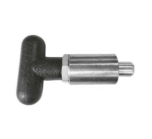 T knob Spring Loaded Pop Pin Spring Loaded Zinc Plated Steel Plunger POP Pull Pin Tire Carrier Pin , Black Plastic T-Handle Knob Round Nut W/Grub Screw Lock. (T-Handle, 3/8" Diameter)