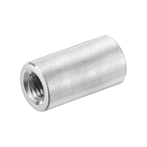 uxcell M4x0.7mm Round Coupling Nuts, 50 Pcs Carbon Steel Connector Nuts Fasteners Rod Bar Stud 15mm for Industrial Construction Fasteners, Silver M4-0.7 x 15mm