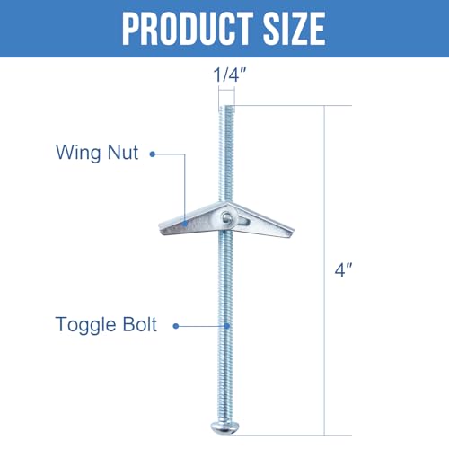 1/4"x4" Toggle Bolts (60 Pcs) 1/4 inch Wall Anchors for Drywall Heavy Duty, Butterfly Anchor Bolt for Hollow Wall, Sheetrock, Ceiling 1/4" (60 Pcs)