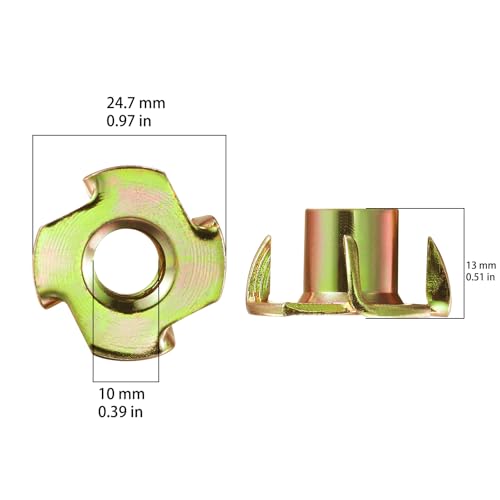 Wensilon 50pcs M10x13 T-nut Yellow Four-jaw - for Home, Hotel Outdoor Threaded Insertion M10