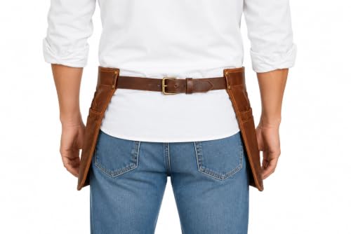 HEAVEN HUSH Genuine Leather Waist Apron with Pockets Adjustable Barber Tool Belt Organizer Brown