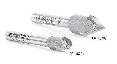 Amana Tool - 45703 Carbide Tipped "Zero Pt." V-Groove 90 Deg x 1/2 Dia x 1/2 x 1/4" 1/2 Dia x 1/2 x 1/4"