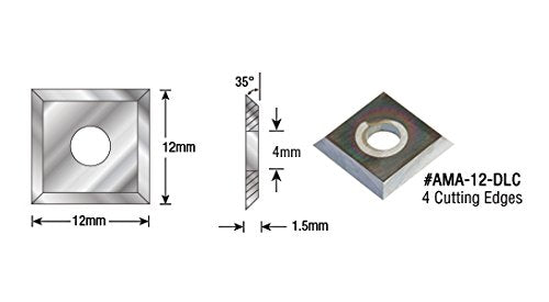 Amana Tool RCK-457-DLC Solid Carbide Insert Cutter Replacement Knife Blade for Solid Wood, 4 Cutting Edges Diamond-Like Carbon (DLC) 12 x 12 x 1.5mm x 45 Degree Angle 457-DLC -12 x 12 x 1.5mm