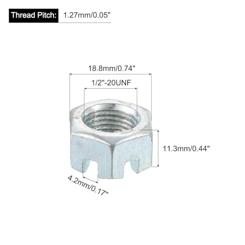 uxcell 8Pcs 1/2"-20UNF Hexagon Slotted Nut, Grade 6.8 Zinc Plated