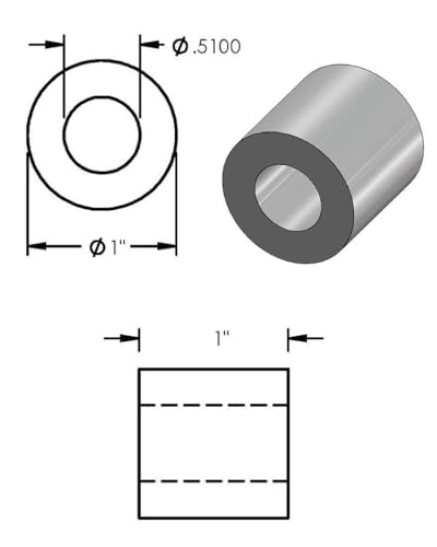 Black Aluminum Spacer 1" OD x 1/2" ID, Round Spacer, Fits Screws Bolts 1/2" or M12 by Metal Spacers Online (1" Length, 5 Pack) 1" Length