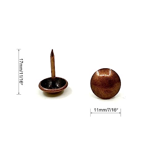 11mmx17mm Red Copper Antique Upholstery Tacks Furniture Nails Pins for Upholstered Furniture Cork Board Wooden Furniture Decorative DIY Projects 100Pcs (Red Copper, 7/16")