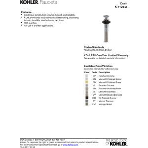 KOHLER GRID DRAIN WITH OVERFLOW 1.25 Brushed Nickel