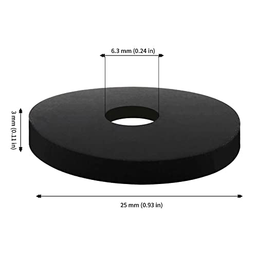 JAPCHET 200 Pcs Black Rubber Flat Washer, 1 Inch OD x 1/4 Inch ID x 1/8 Thick Rubber Flat Washer Assortment for Bolts Spacers