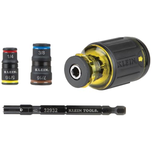Klein Tools 32308HD Impact Driver Set, 12-in-1 Stubby Screwdriver Set, 2 Hex Flip Sockets, 7 Bits, 1/4-Inch Bit Holding Feature Heavy Duty